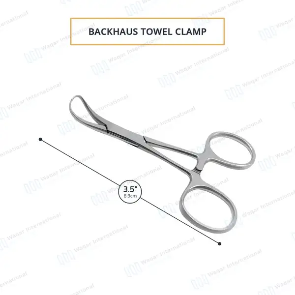 Backhaus Towel Clamp Forceps 3.5″ (3.9cm) Curved Pointed Jaws - surgical instruments manufactured by Waqar International, Sialkot - view 3