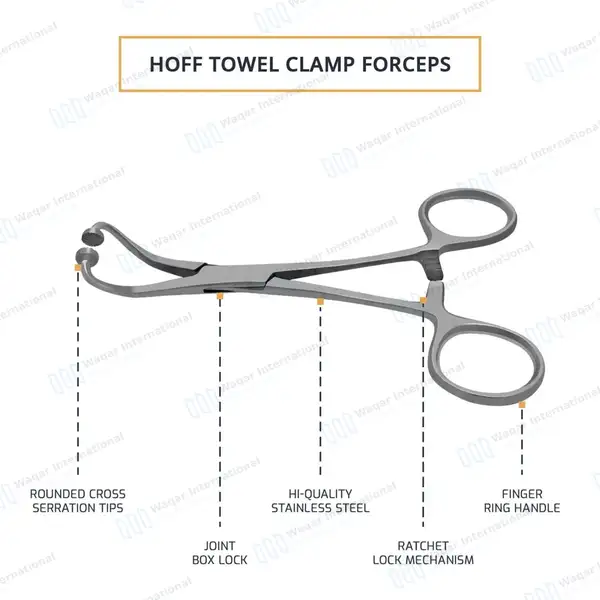 Hoff Towel Forceps 3.5″ - surgical instruments manufactured by Waqar International, Sialkot - view 4