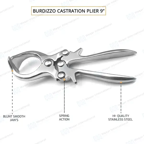 Burdizzo Style Castration Forceps 9″ (22.8cm) - veterinary instruments manufactured by Waqar International, Sialkot - view 4