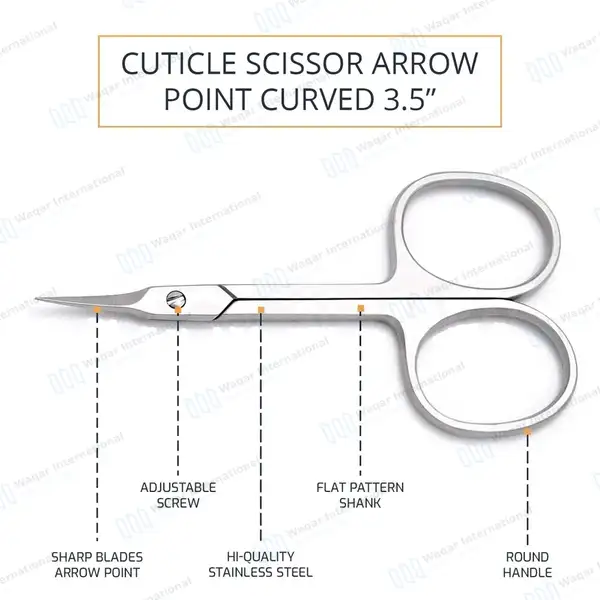 Cuticle Scissors 3.5″ with Arrow Point Curved - surgical instruments manufactured by Waqar International, Sialkot - view 4