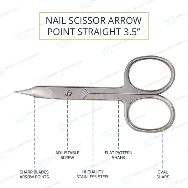 Nail Scissor 3.5″ Arrow Point Straight Manicure Pedicure Cuticle - surgical instruments manufactured by Waqar International, Sialkot - view 5