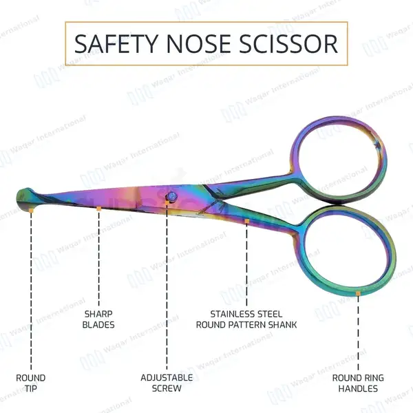 Rainbow Nose Scissor 3.5″ Titanium Coated Safety Scissors - surgical instruments manufactured by Waqar International, Sialkot - view 2