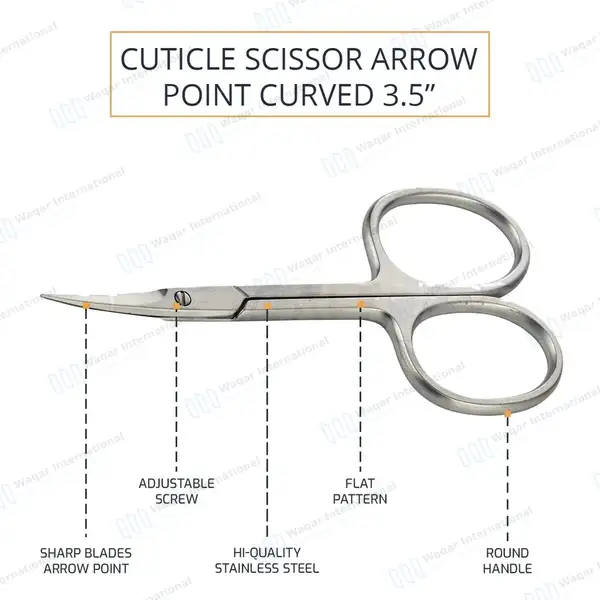 Cuticle Scissor 3.5″ Curved with Arrow Point Large Ring - surgical instruments manufactured by Waqar International, Sialkot - view 6