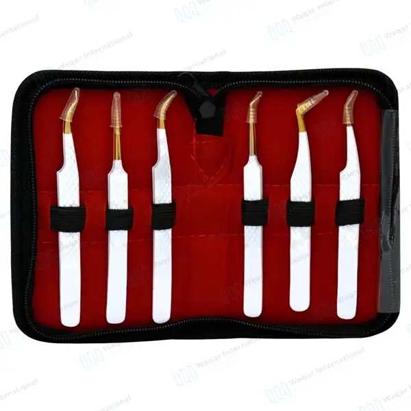 6 Pcs Volume Eyelash Extension Tweezers Set with Diamond Grip - surgical instruments manufactured by Waqar International, Sialkot - view 2