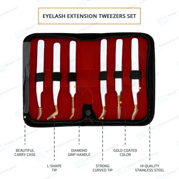 6 Pcs Volume Eyelash Extension Tweezers Set with Diamond Grip - surgical instruments manufactured by Waqar International, Sialkot - view 4