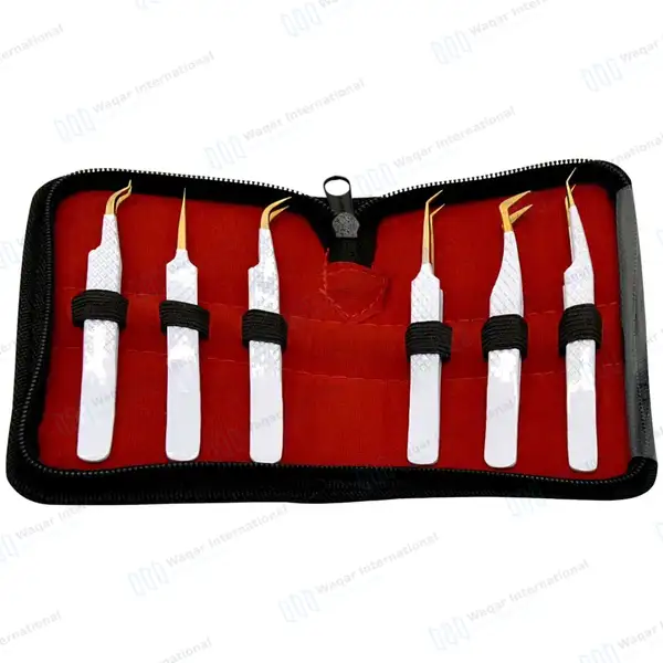 6 Pcs Volume Eyelash Extension Tweezers Set with Diamond Grip - surgical instruments manufactured by Waqar International, Sialkot - view 11