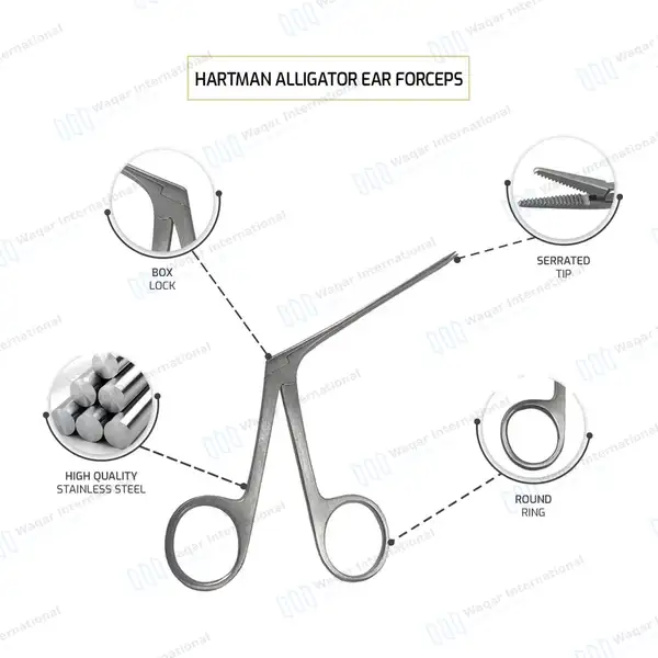 3 Hartmann Crocodile Alligator Ear Forceps 3.5″ 5.5″ & 6.5″ - surgical instruments manufactured by Waqar International, Sialkot - view 3