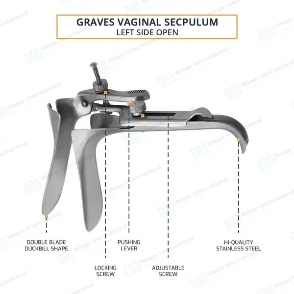 Graves Left Side Open Vaginal Speculum – Medium - surgical instruments manufactured by Waqar International, Sialkot - view 3