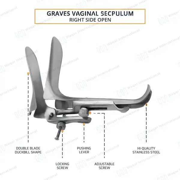Graves Right Side Open Vaginal Speculum – Medium - surgical instruments manufactured by Waqar International, Sialkot - view 3