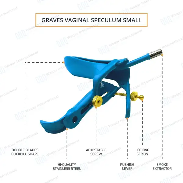 Graves Vaginal Speculum Small 4″ x 4.5″ LLETZ LEEP Blue Coated - surgical instruments manufactured by Waqar International, Sialkot - view 4