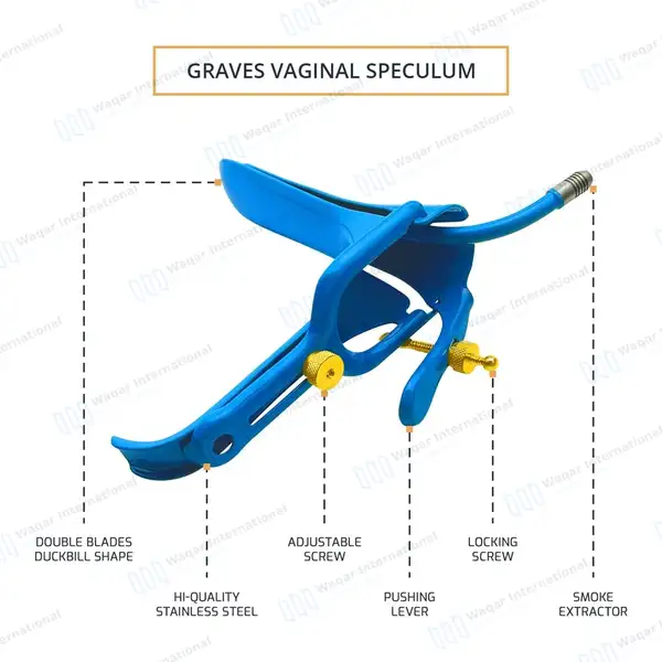 3 Pcs Graves LLETZ LEEP Blue Coated Vaginal Speculum Set - surgical instruments manufactured by Waqar International, Sialkot - view 4