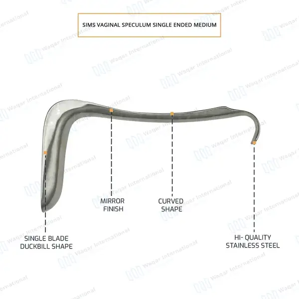 Sims Vaginal Speculum Medium 3.2cm x 7.6cm Single Ended - surgical instruments manufactured by Waqar International, Sialkot - view 4