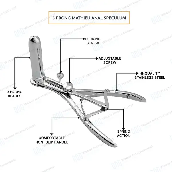Mathieu Rectal Speculum 3 Prongs 7.75″ Blades 15x90mm - surgical instruments manufactured by Waqar International, Sialkot - view 4