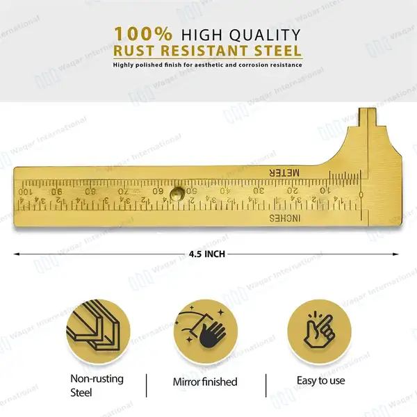 Brass Vernier Caliper Sliding Gauge 4.5″ Measures 0-100mm - surgical instruments manufactured by Waqar International, Sialkot - view 2