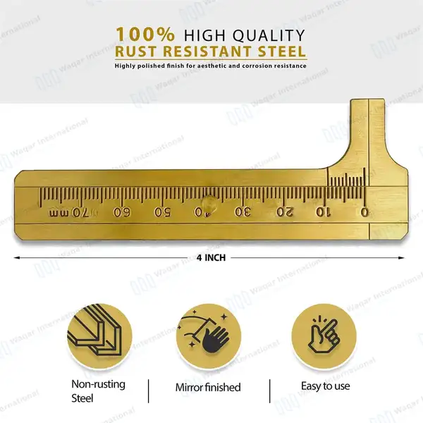 Brass Vernier Caliper Sliding Gauge 4″ Measures 0-80mm - surgical instruments manufactured by Waqar International, Sialkot - view 2
