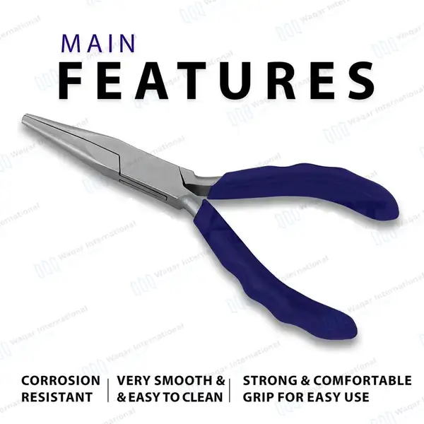 Chain Nose Jewelry Plier 4.5″ Long Jaws with Blue Grip Handle - surgical instruments manufactured by Waqar International, Sialkot - view 4
