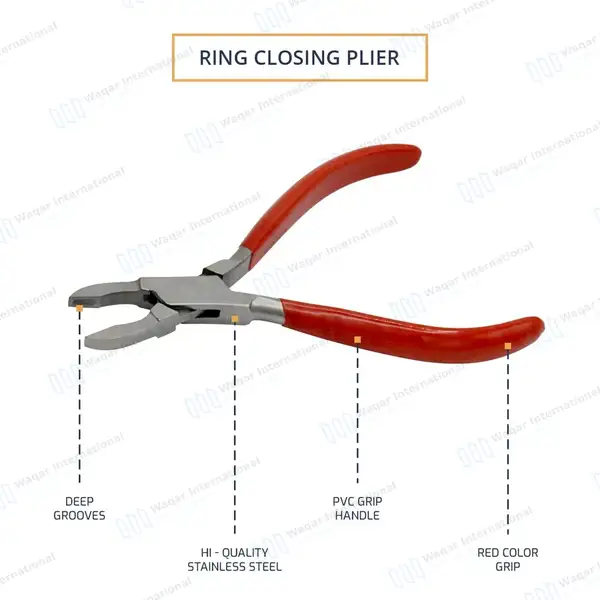 Ring Closing Plier 5.5″ with Deep Groove Tips & PVC Grip Handle - body piercing instruments manufactured by Waqar International, Sialkot - view 4