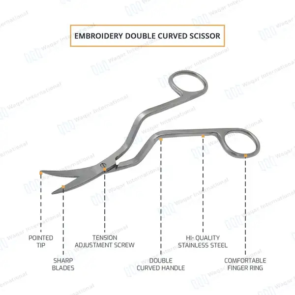Double Curved Embroidery Scissor 6″ Pro Bent Handle - surgical instruments manufactured by Waqar International, Sialkot - view 4