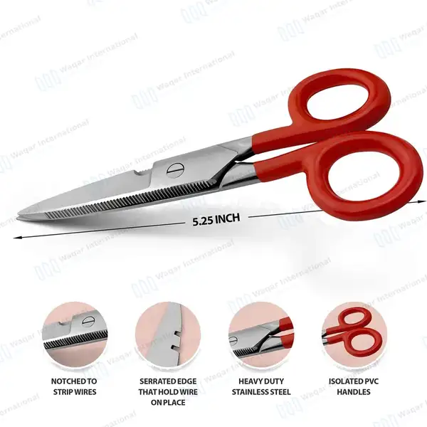 Electrician Scissors 5.25″ for Cutting & Stripping Wires Electrical Repair Tool - surgical instruments manufactured by Waqar International, Sialkot - view 4