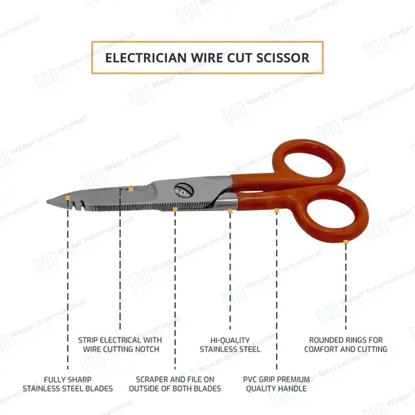 Electrician Scissors 5.25″ for Cutting & Stripping Wires Electrical Repair Tool - surgical instruments manufactured by Waqar International, Sialkot - view 5