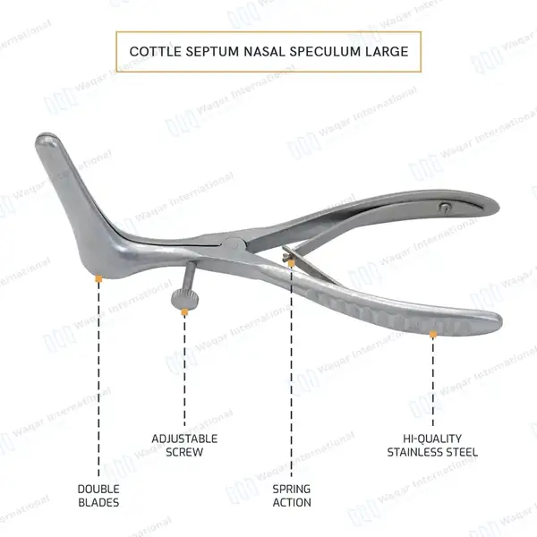 Cottle Septum Nasal Speculum Large 6″ Blade 75mm with Set Screw - surgical instruments manufactured by Waqar International, Sialkot - view 4