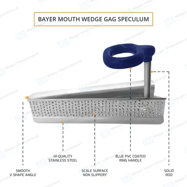 Bayer Mouth Wedge Gag Horse Speculum with Ring Handle - veterinary instruments manufactured by Waqar International, Sialkot - view 2