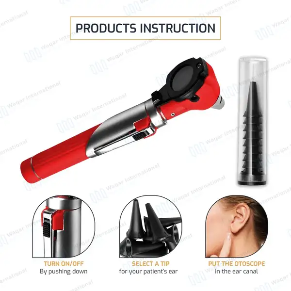 13 Pcs Mini Fiber Optic Otoscope Set – Red - surgical instruments manufactured by Waqar International, Sialkot - view 5