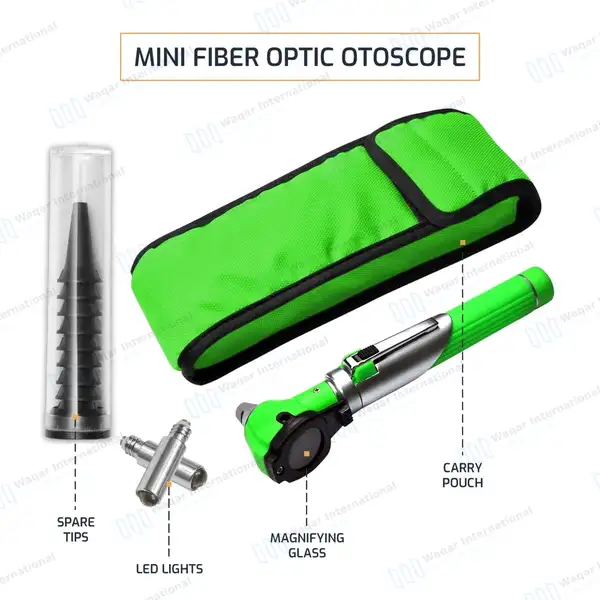 13 Pcs Mini Fiber Optic Otoscope Set – Light Green - surgical instruments manufactured by Waqar International, Sialkot - view 4