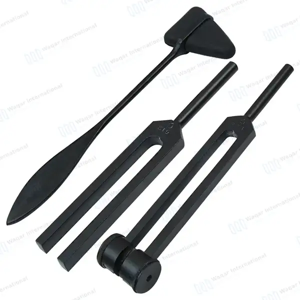 3 Pcs Full Black Tuning Fork Taylor Hammer Set with Carrying Case - surgical instruments manufactured by Waqar International, Sialkot - view 2