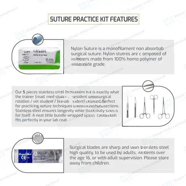 52 Pcs Suture Practice Kit with Pad for Medical Students - surgical instruments manufactured by Waqar International, Sialkot - view 7