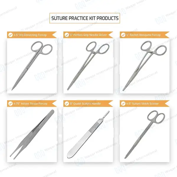 15 Pcs Suture Practice Kit with FREE Pad for Suture Training - surgical instruments manufactured by Waqar International, Sialkot - view 4