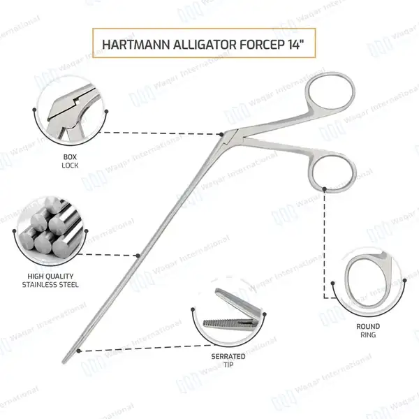 4 Hartmann Crocodile Alligator Ear Forceps 3.5″, 6.5″, 8″, 10″ - surgical instruments manufactured by Waqar International, Sialkot - view 3