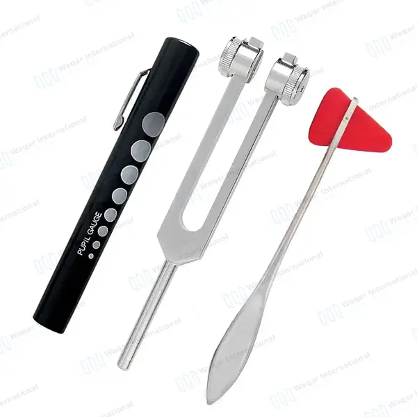 3 Pcs Reflex Taylor Percussion Hammer Penlight Tuning Fork Diagnostic Set - surgical instruments manufactured by Waqar International, Sialkot - view 5