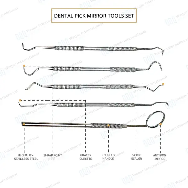 5 Pcs Dental Pick Tools Set - surgical instruments manufactured by Waqar International, Sialkot - view 3