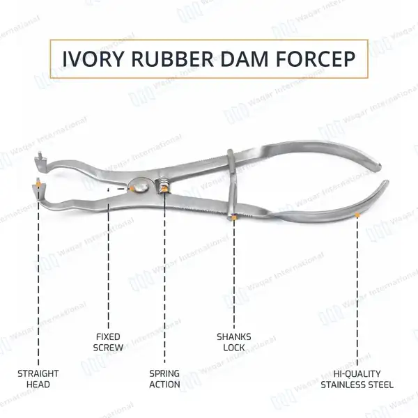 18 Pcs Rubber Dam Starter Kit with Frame Puncher Ivory Clamps - surgical instruments manufactured by Waqar International, Sialkot - view 7