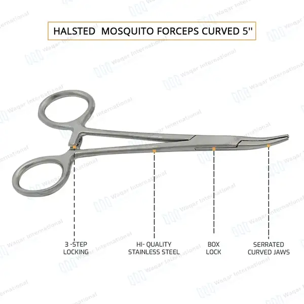 5 Pcs Halsted Mosquito Hemostat Locking Forceps Set 5″ Curved - surgical instruments manufactured by Waqar International, Sialkot - view 4