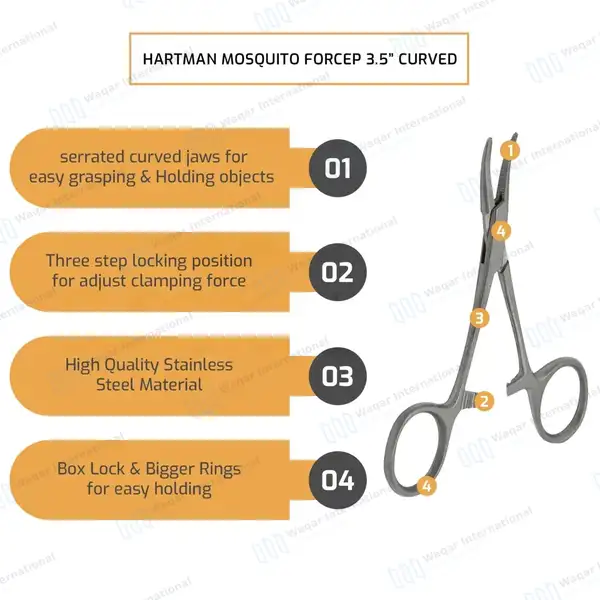 Hartmann Mosquito Forceps 3.5″ Curved - surgical instruments manufactured by Waqar International, Sialkot - view 7