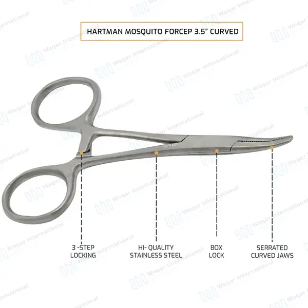 2 Hartmann Mosquito Forceps Set 3.5″ Straight & Curved - surgical instruments manufactured by Waqar International, Sialkot - view 6