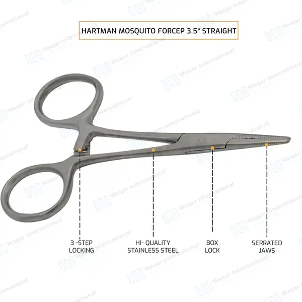 2 Hartmann Mosquito Forceps Set 3.5″ Straight & Curved - surgical instruments manufactured by Waqar International, Sialkot - view 7
