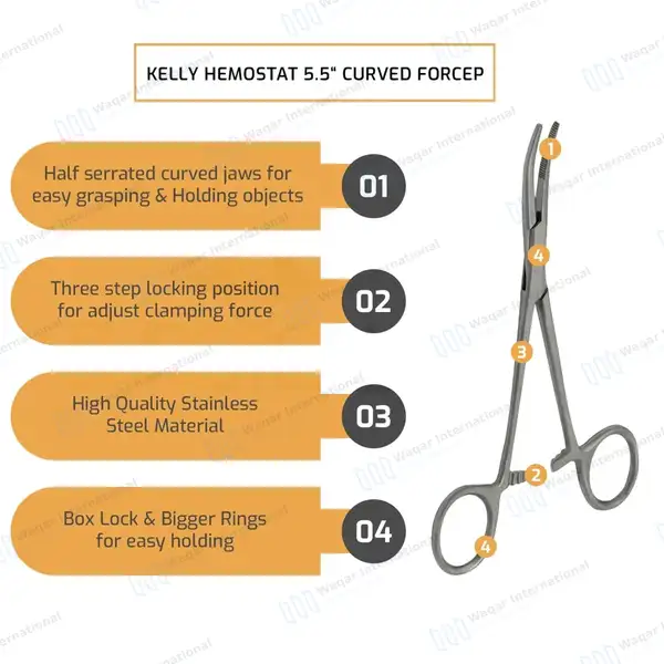 Kelly Hemostat Forceps 5.5″ Curved Fishing Plier - surgical instruments manufactured by Waqar International, Sialkot - view 4