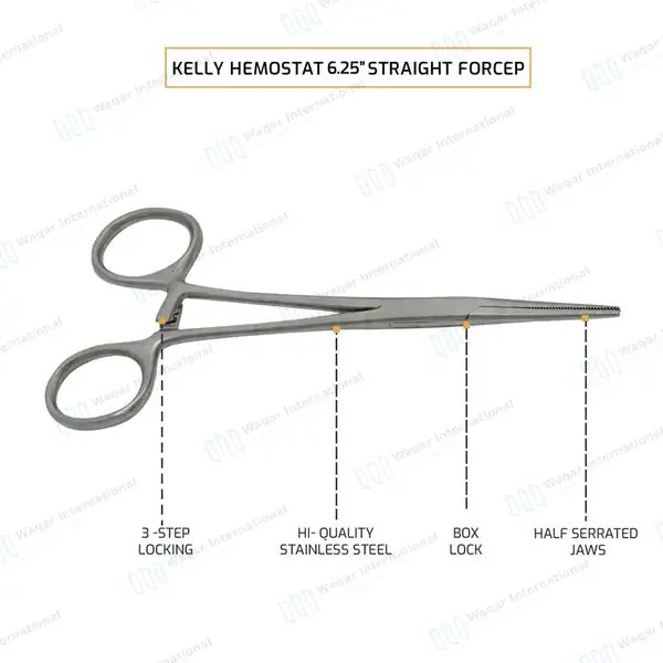 2 Kelly Hemostat Forceps 6.25″ Straight Curved Fishing Plier - surgical instruments manufactured by Waqar International, Sialkot - view 5