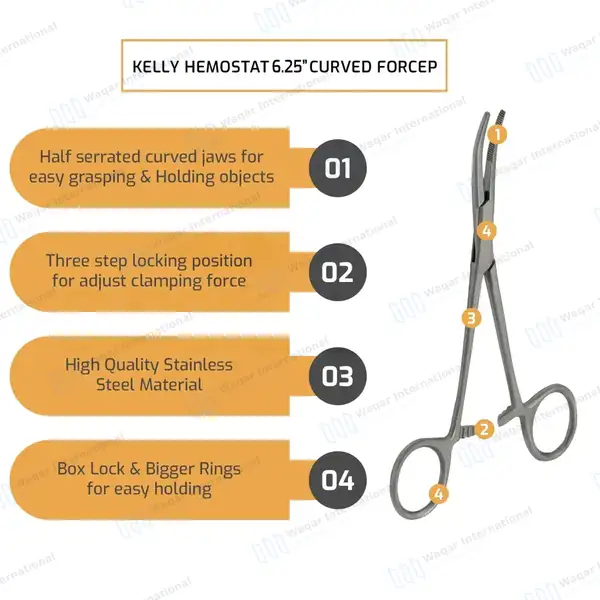 2 Kelly Hemostat Forceps 6.25″ Straight Curved Fishing Plier - surgical instruments manufactured by Waqar International, Sialkot - view 8