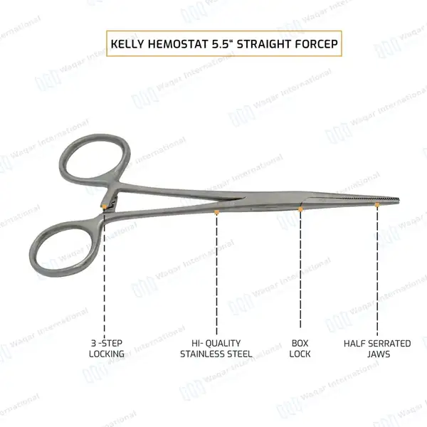10 Kelly Hemostat Forceps 5.5″ Set Straight - surgical instruments manufactured by Waqar International, Sialkot - view 4