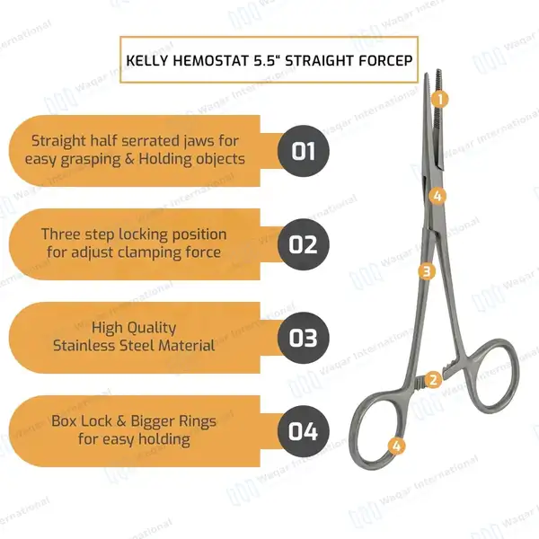 10 Kelly Hemostat Forceps 5.5″ Set Straight - surgical instruments manufactured by Waqar International, Sialkot - view 7