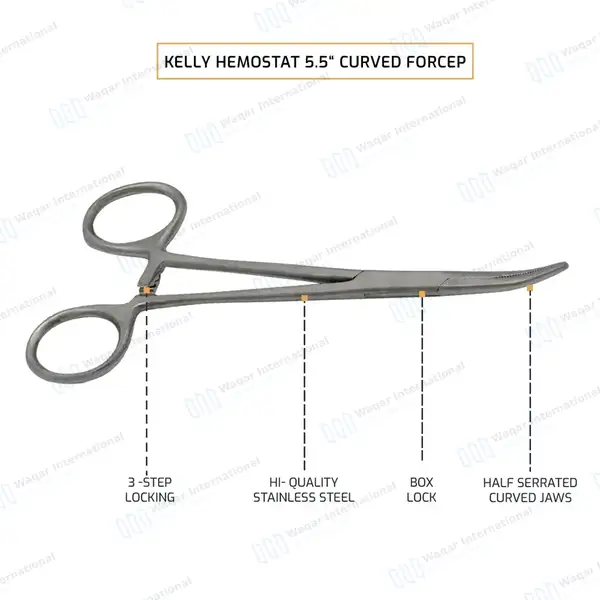 10 Pcs Kelly Hemostat Forceps 5.5″ Set Straight Curved - surgical instruments manufactured by Waqar International, Sialkot - view 5