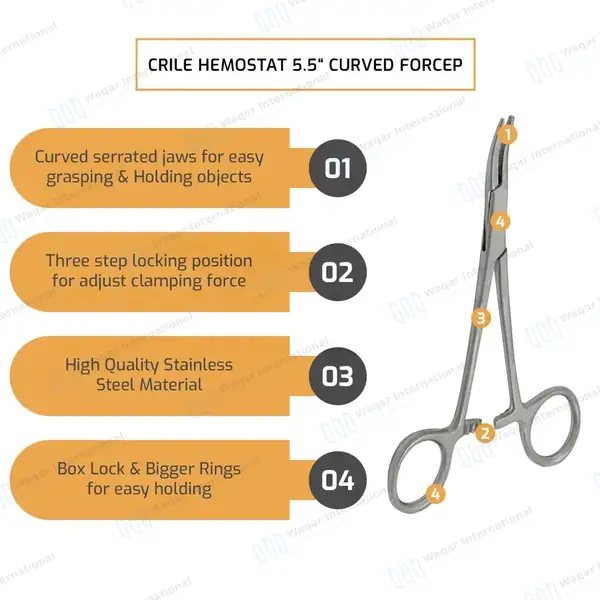 Crile Hemostat Forceps 5.5″ Curved Fishing Plier - surgical instruments manufactured by Waqar International, Sialkot - view 7