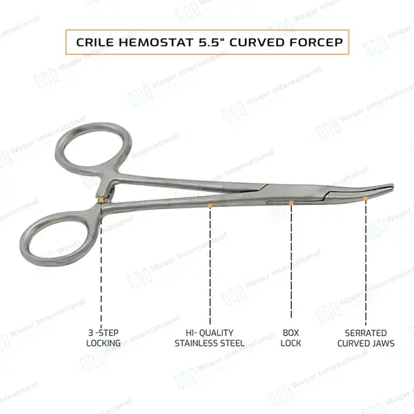 2 Crile Hemostat Forceps 5.5″ Straight & Curved - surgical instruments manufactured by Waqar International, Sialkot - view 5
