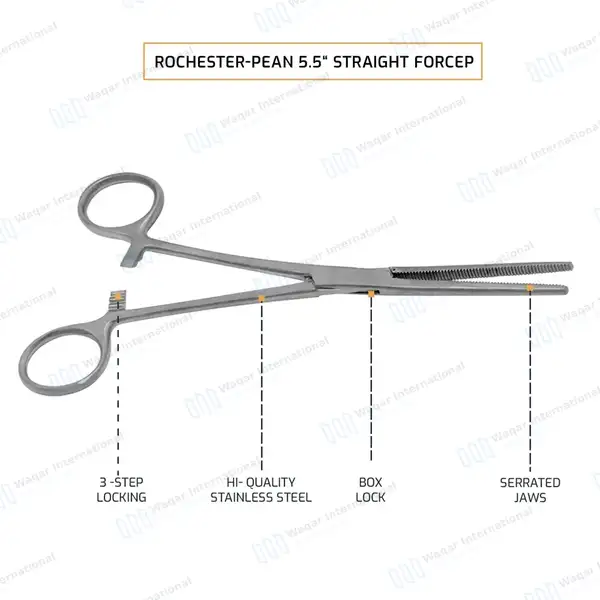 Rochester Pean Hemostat Forceps 14cm Straight - surgical instruments manufactured by Waqar International, Sialkot - view 4