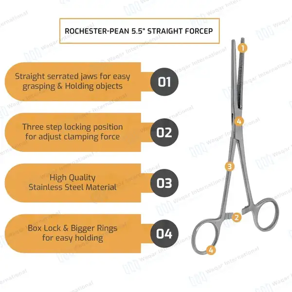 Rochester Pean Hemostat Forceps 14cm Straight - surgical instruments manufactured by Waqar International, Sialkot - view 6