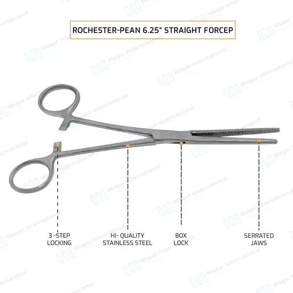 Rochester Pean Hemostat Forceps 6.25″ Straight - surgical instruments manufactured by Waqar International, Sialkot - view 4